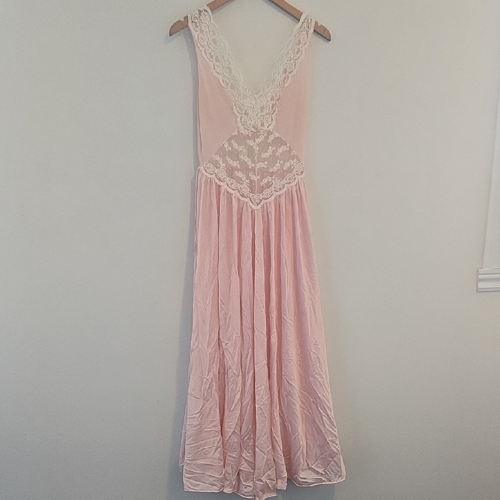 Vintage Soft Pink Lace Trim Maxi Slip Dress